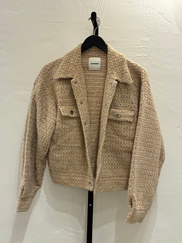 Sandro Tweed Beige Cropped Jacket sz 36
