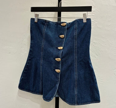 Meshki Strapless Denim Top w/ Gold Buttons sz M
