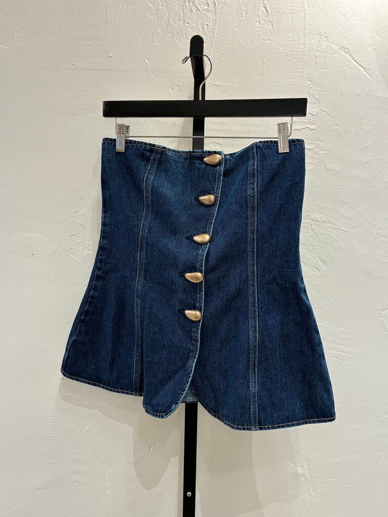 Meshki Strapless Denim Top w/ Gold Buttons sz M