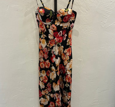 L'Agence Floral Fitted Black Maxi Dress sz 2