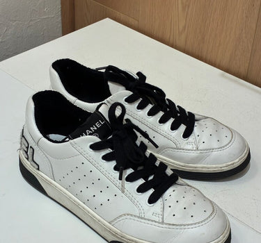 Chanel White Sneakers with Black Accents Size 39