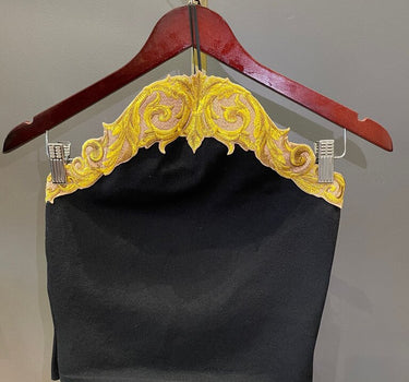 Moschino Black Strapless Top with Yellow Embroidery