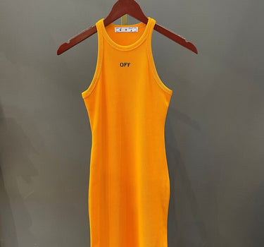 Off White Orange Ribbed Tank Dress