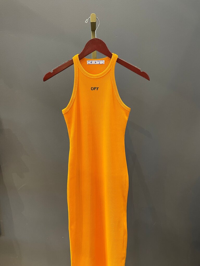 Off White Orange Ribbed Tank Dress