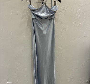 Self-Portrait NWT Light Blue Satin Dress with Beaded Straps sz 4