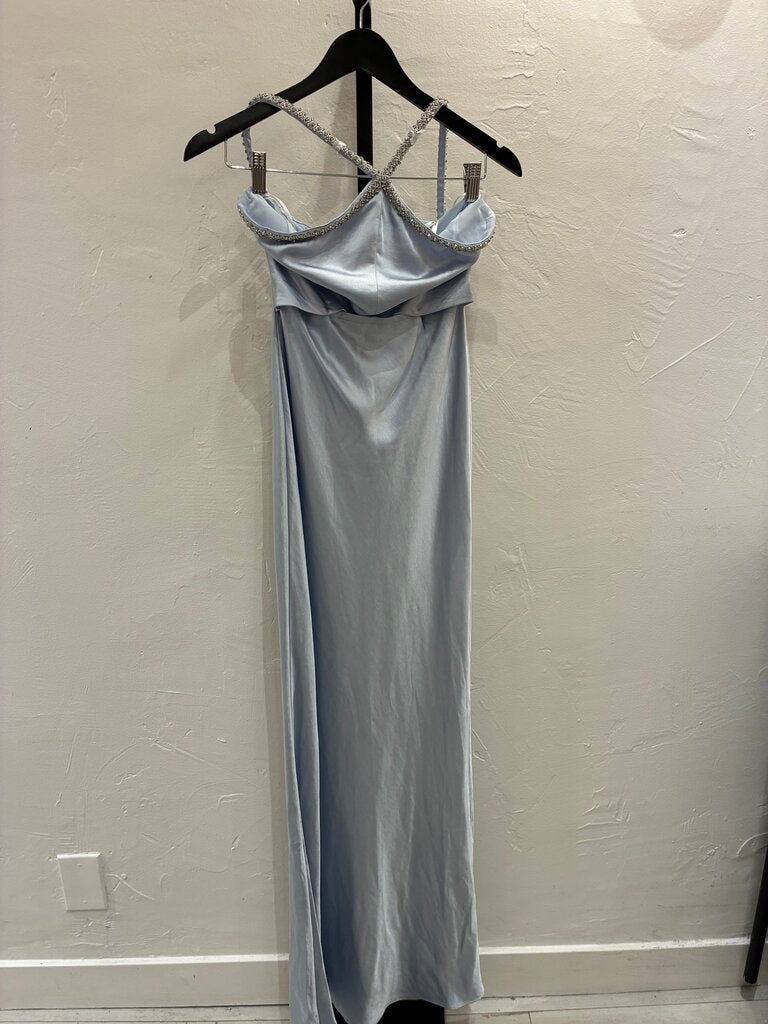 Self-Portrait NWT Light Blue Satin Dress with Beaded Straps sz 4