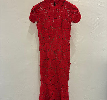 Self-Portrait Red Floral Lace Maxi Dress sz 4