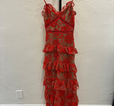 Nicholas Red Lace Maxi Dress Size 0
