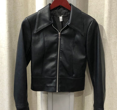 Silence + Noise Black Cropped Faux Leather Jacket size XS