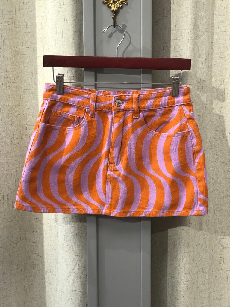 Momokrom Colorful Wave Pattern Denim Skirt size 6