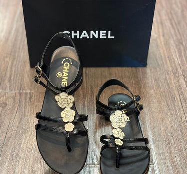 Chanel Black Floral Sandals Size 38