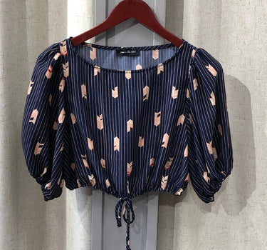 Navy Blue Puff Sleeve Top with Arrow Print size S