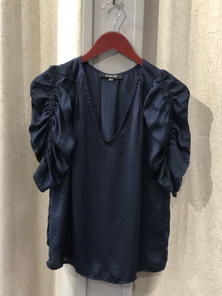 Sugar Lips Navy Blue Puff Sleeve Top size XS