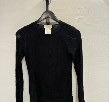 Fuzzi Black Lace Long Sleeve Top