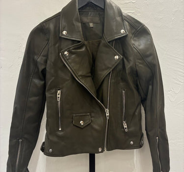 Blank NYC Olive Green Faux Leather Biker Jacket Size XS