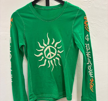Vintage Green Long Sleeve Peace Graphic Tee
