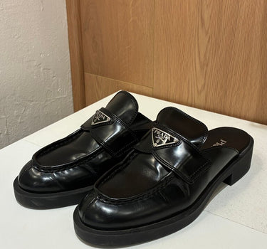 Prada Black Leather Mules Size 38.5