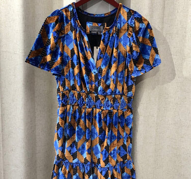Anthropologie Velvet Colorful Geometric Print Dress size M