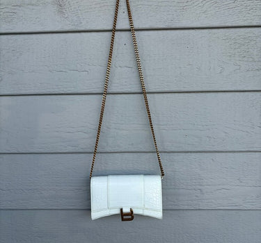 Balenciaga White Crocodile-Embossed Crossbody Bag