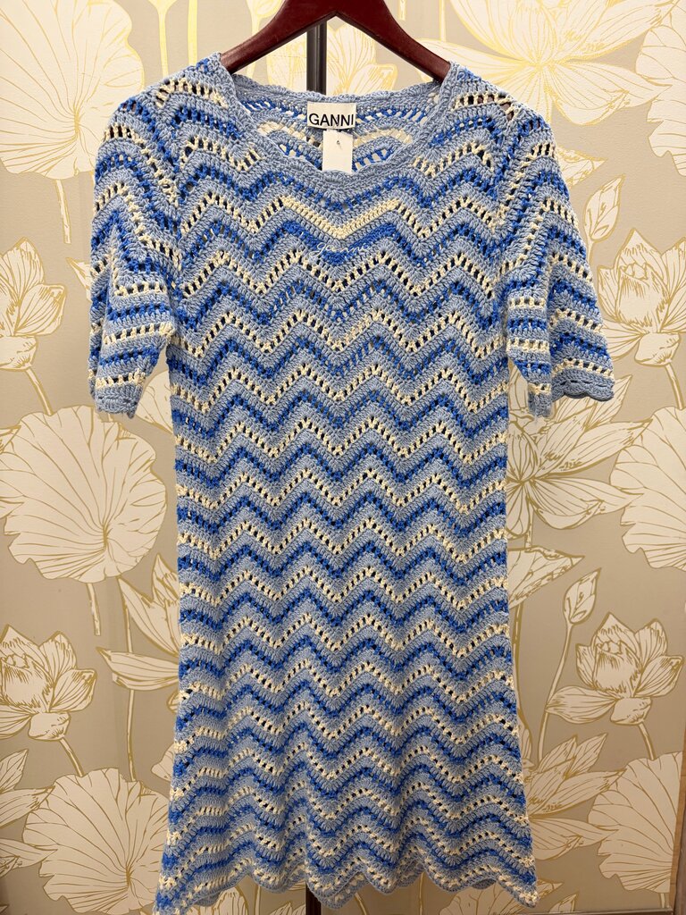 Ganni Blue and Cream Crochet Dress Size S