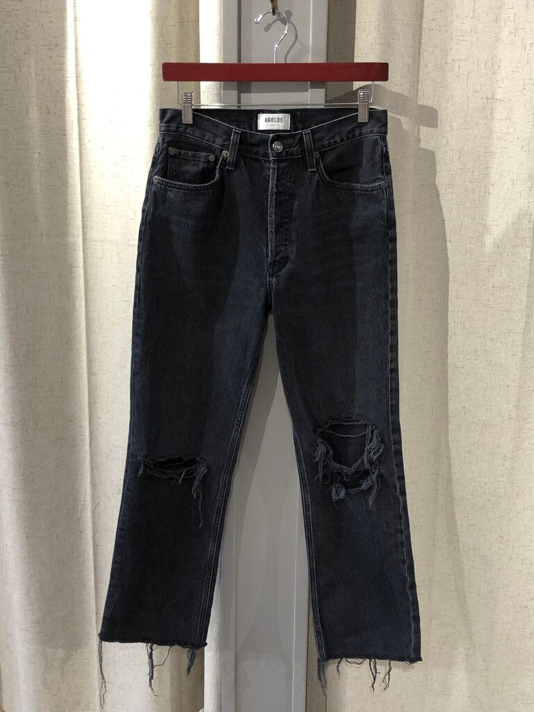 AGOLDE High Rise Distressed Black Jeans size 26