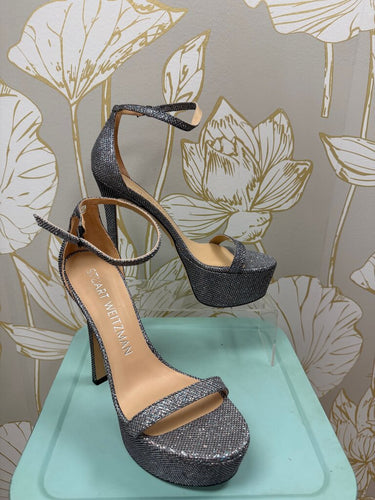 Stuart Weitzman Silver Glitter High Heels, Size 9 - BOX Nudistcurve