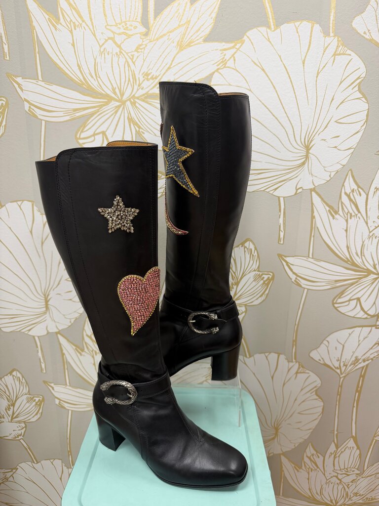 Gucci Black Dionysus, rhinestone moon, heart, star, Size 40