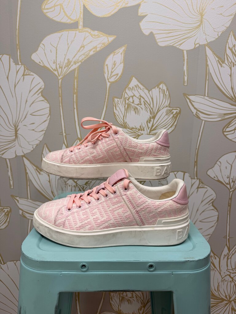 Balmain B Court Monogram Jacquard Sneakers, Size 9