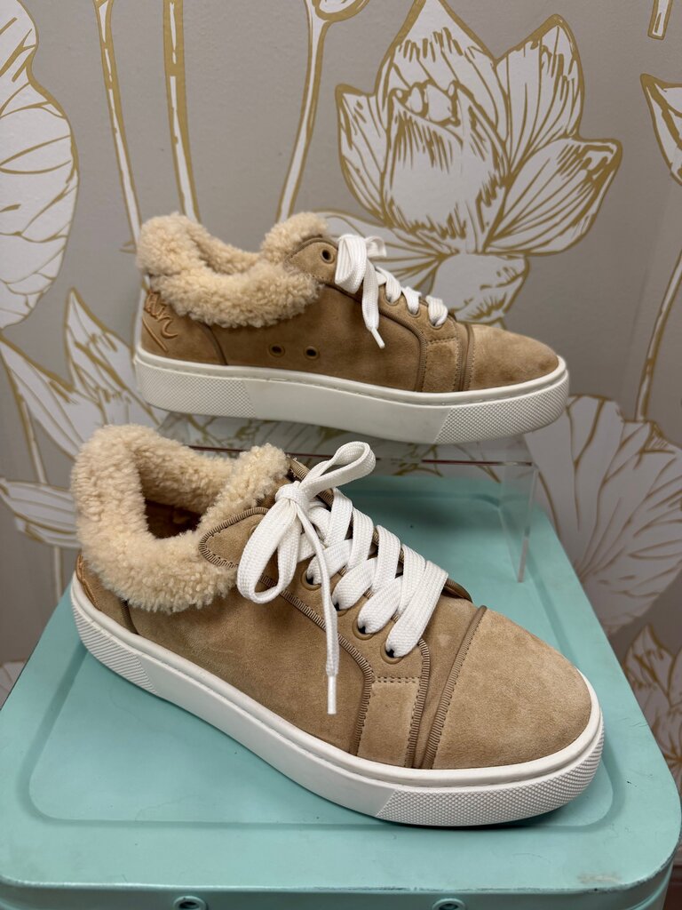 Christian Louboutin Vierissima Sneaker with Faux Fur, Size 37.5/7.5
