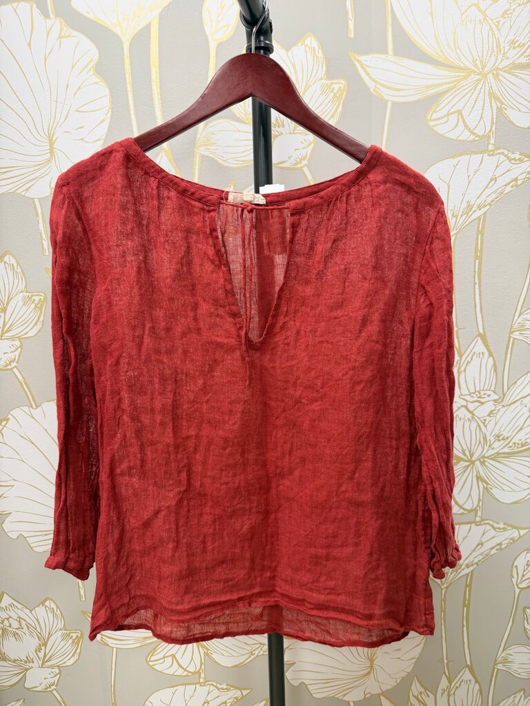 Eileen Fisher Rust Sheer Long Sleeve Top, Size S