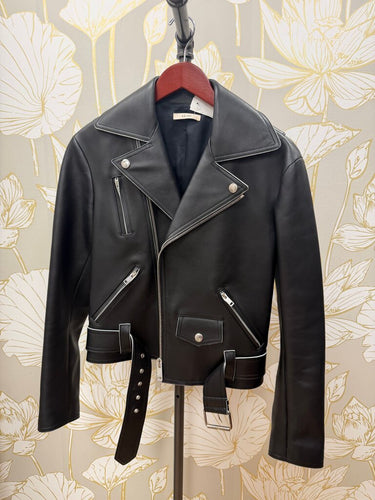 Céline Black Leather Biker Jacket, S/36