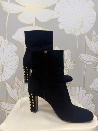 Gucci Black Suede Ankle Boots with Studded Heels, 39 1/2