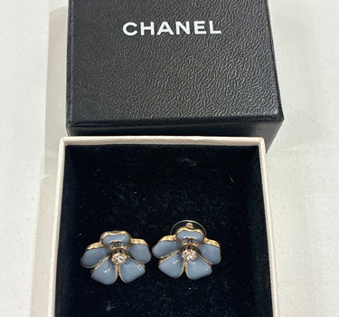 Chanel Blue Flower Canellia CC Earrings