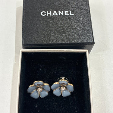 Chanel Blue Flower Canellia CC Earrings