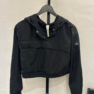 Alo Yoga Nylon Cropped Black Hoodie