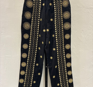 Farm Rio Embroidered Black Pants