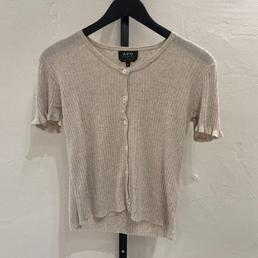 A.P.C. Beige Ribbed Short Sleeve Top