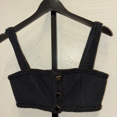 Self-Portrait Black Tweed Cropped Top