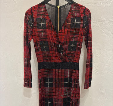 Balmain Red and Black Checkered Dress