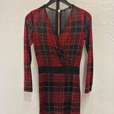 Balmain Red and Black Checkered Dress