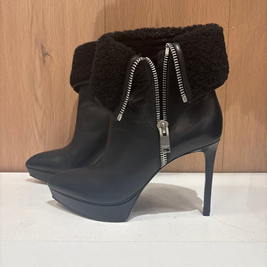 Saint Laurent Black Ankle Boots with Fur Cuff - Size 39