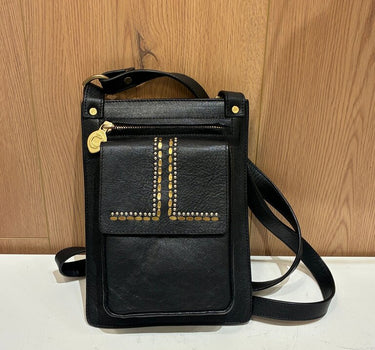 Stylish Black Leather Crossbody Bag with Studs