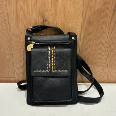Stylish Black Leather Crossbody Bag with Studs