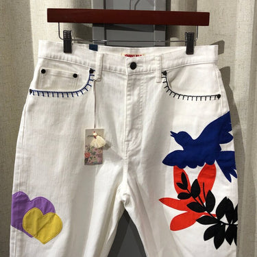 Johnny Was White Shorts with Colorful Embroidery