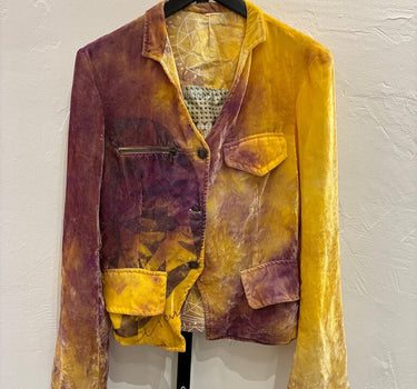 Stylish Yellow and Purple Velvet Blazer