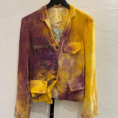 Stylish Yellow and Purple Velvet Blazer