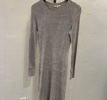 Women's Long Sleeve Gray Waffle Knit Dress
