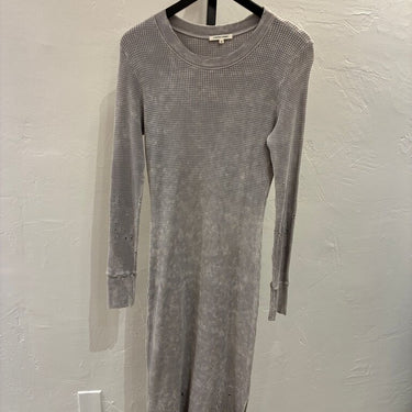 Women's Long Sleeve Gray Waffle Knit Dress