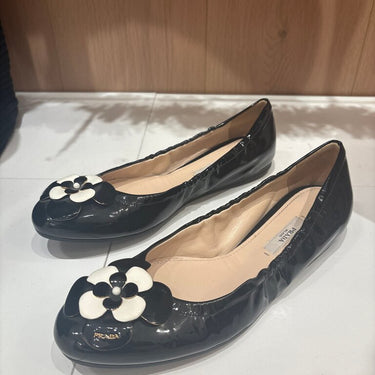 Prada Black Floral Ballerina Flats- Size 40