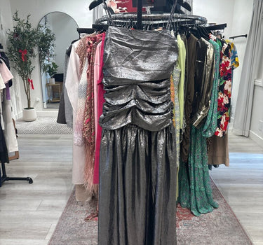 La Maise Metallic Ruched Dress- Size Medium